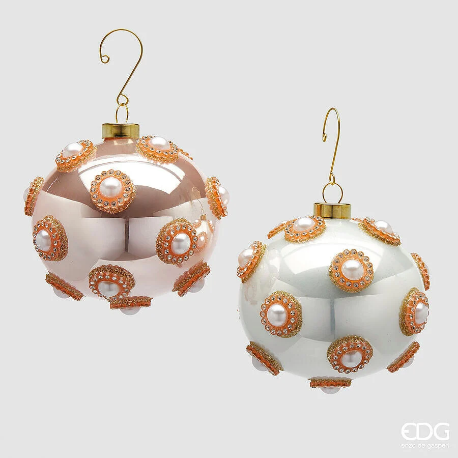 EDG Enzo De Gasperi Addobbo Palla Natale con Perle e Strass Ass. D 10 Cm White Pink 1 Pz