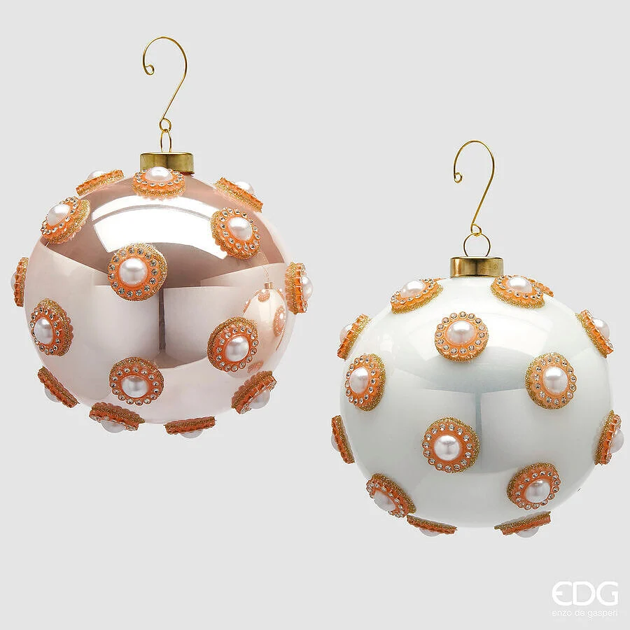 EDG Enzo De Gasperi Addobbo Palla Natale con Perle e Strass Ass. D 13 Cm White Pink 1 Pz