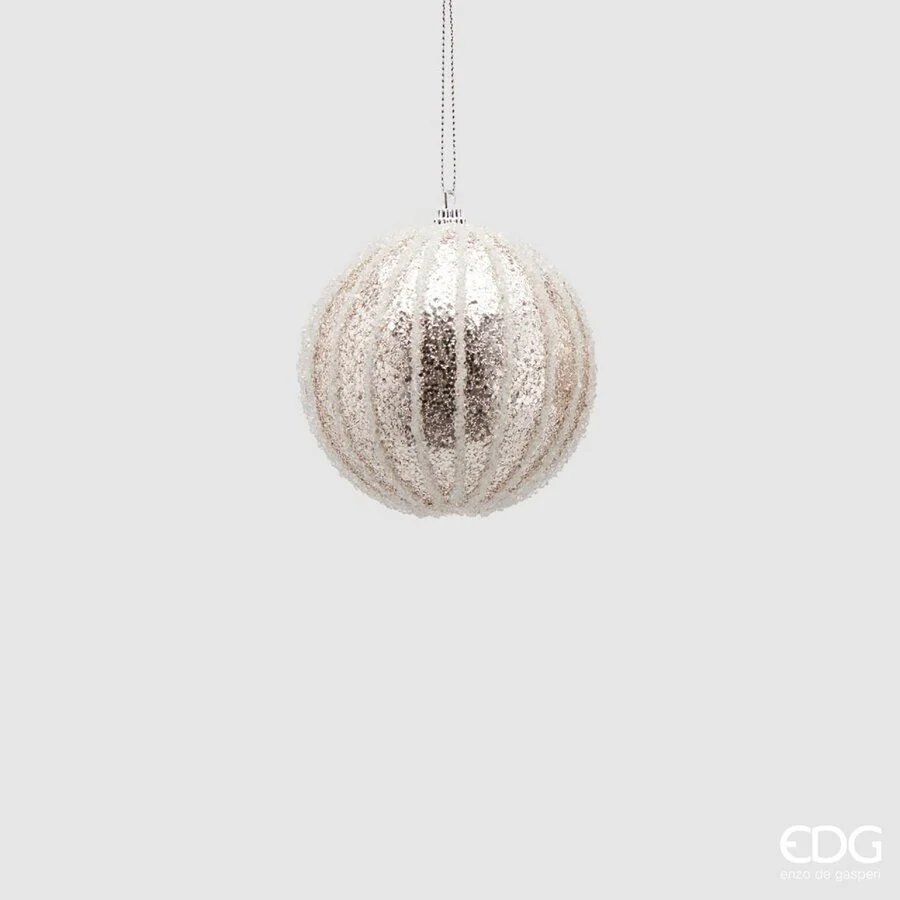 EDG Enzo De Gasperi Addobbo Palla Sugar Righe di Natale D 8 Cm Champagne