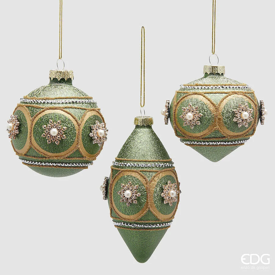 EDG Enzo De Gasperi Addobbo Palla Trottola Fuso di Natale Zarina Ass. D 8 Cm  Green Gold 1 Pz