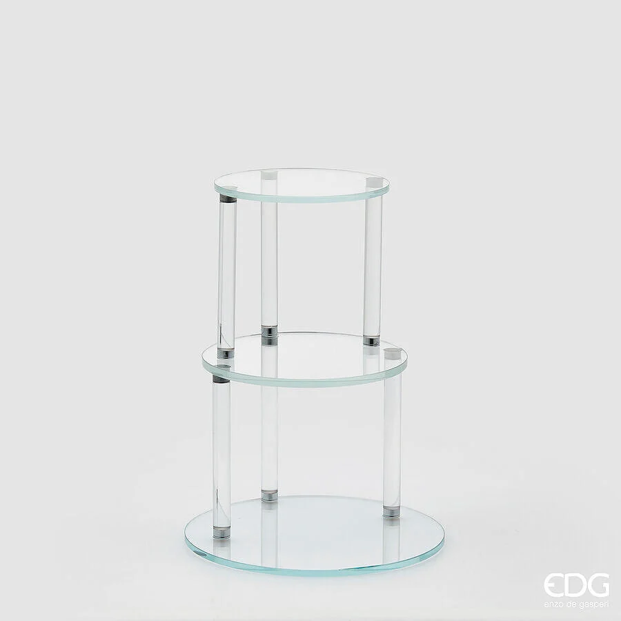 EDG Enzo De Gasperi Alzata Decorativa Splendor Rotonda 3 Piani H 38 Cm D 30 Cm Vetro Natural