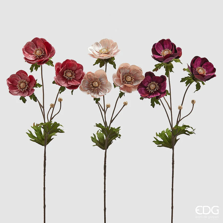 EDG Enzo De Gasperi Anemone Velluto Ramo con Foglie Ass. H 80 Cm Pink Mix 1 Pz
