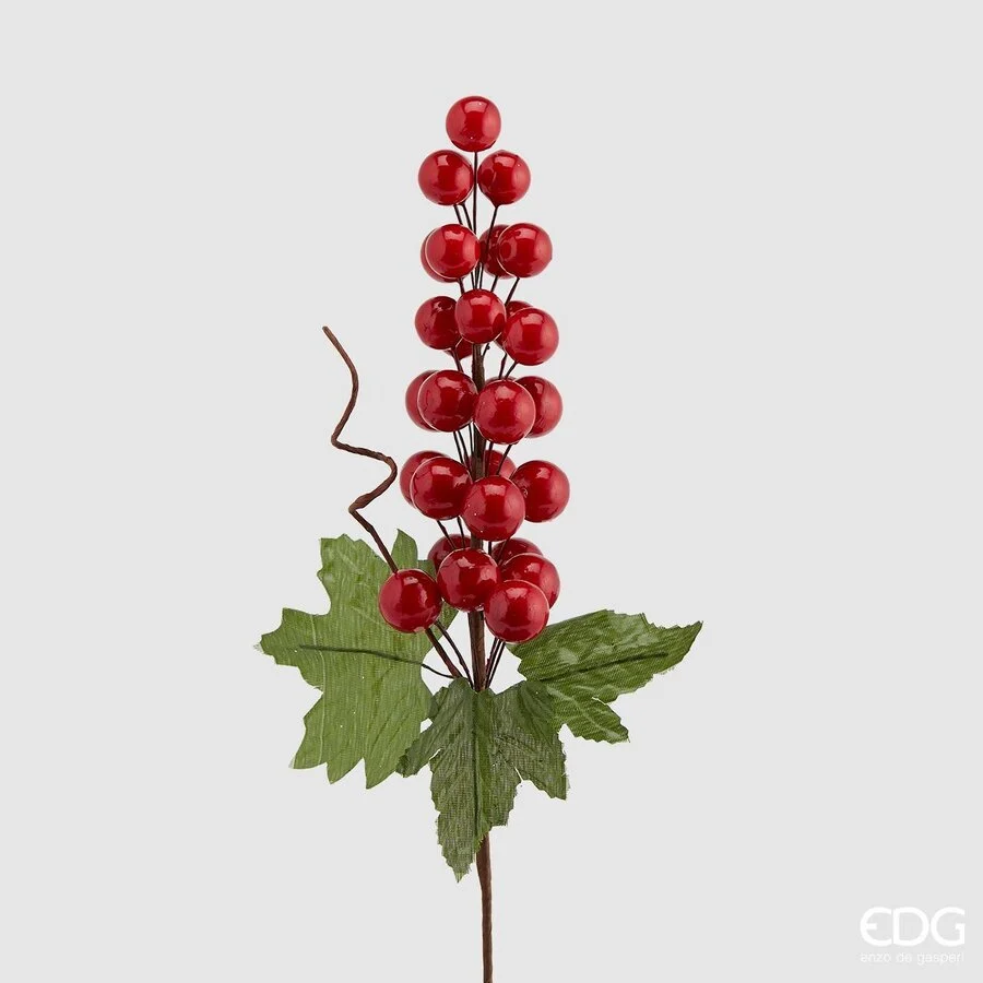 EDG Enzo De Gasperi Bacche Pick Natalizie con Foglie H 30 Cm Rosso