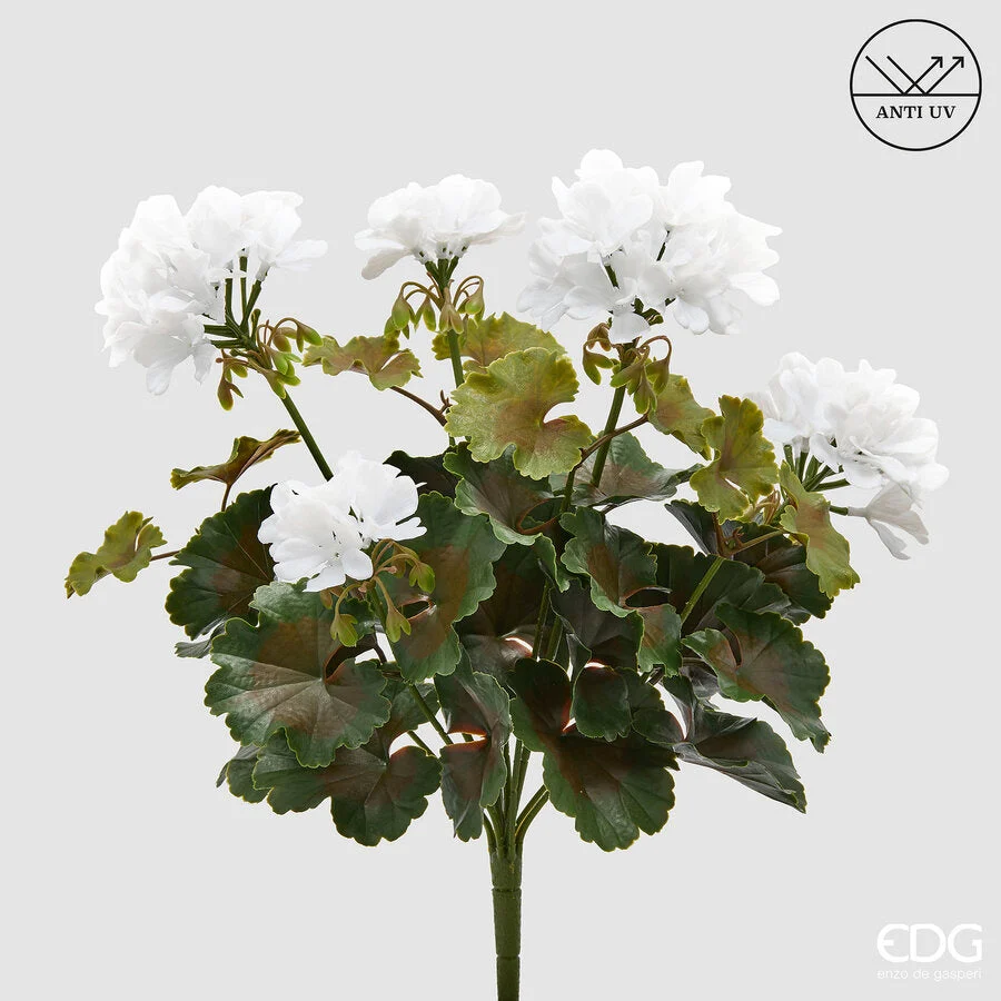 EDG Enzo De Gasperi Geranio Cespuglio x5 con Foglie Anti-UV Pianta Artificiale H 40 Cm Bianco