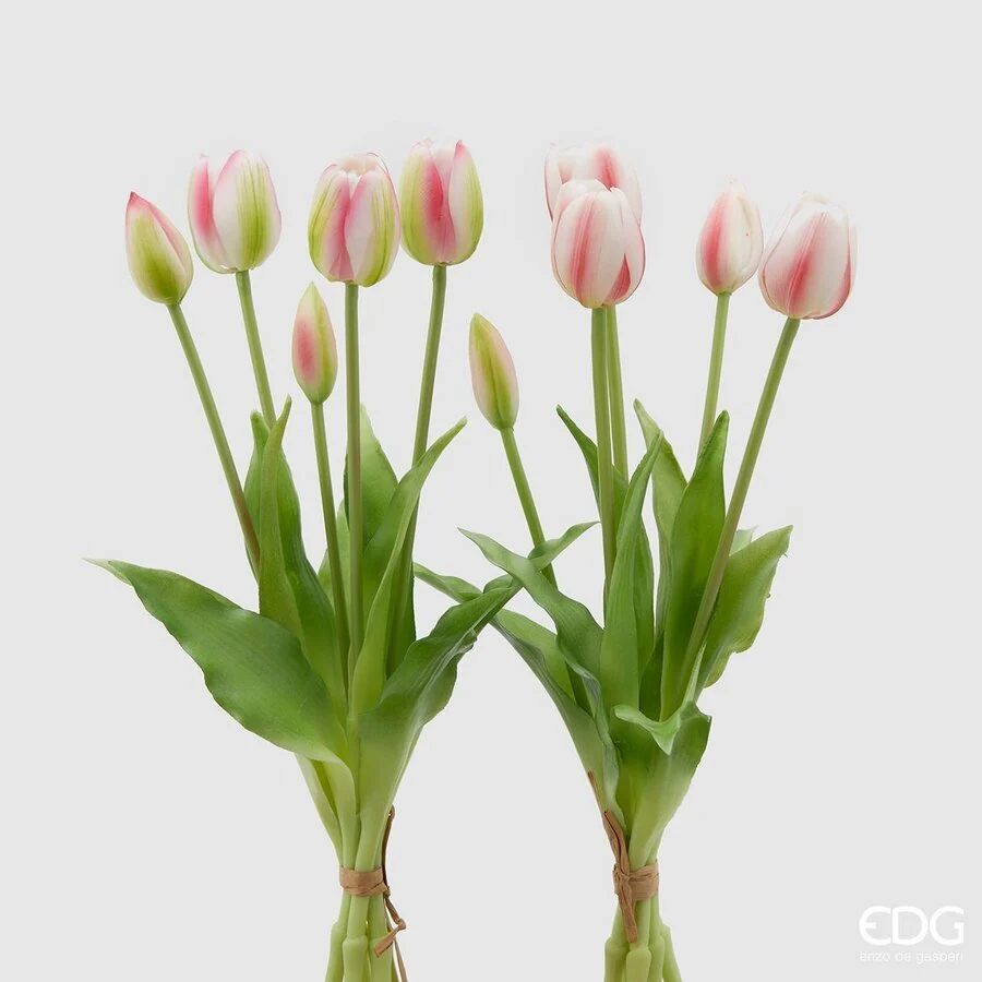 EDG Enzo De Gasperi Bouquet di 5 Tulipani Chiusi Gomma Olis Ass. H 40 Cm Bianco o Rosa 1 Pz