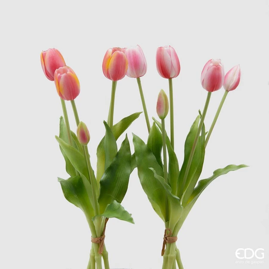 EDG Enzo De Gasperi Bouquet di 5 Tulipani Chiusi Gomma Olis Ass. H 40 Cm Rosa Chiaro o Scuro 1 Pz