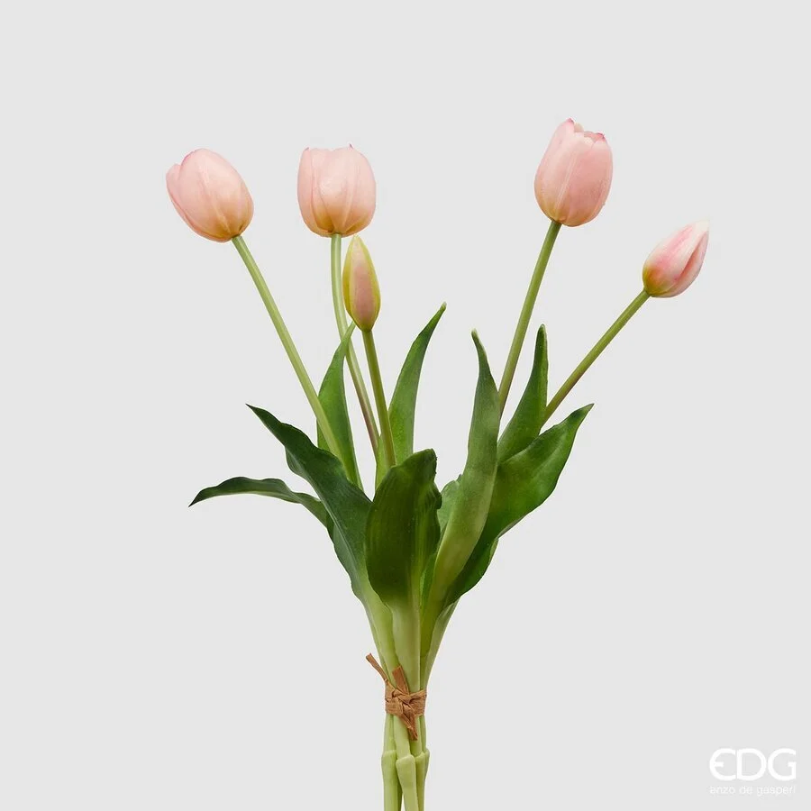EDG Enzo De Gasperi Bouquet di 5 Tulipani Chiusi Gomma Olis H 40 Cm Rosa Chiaro
