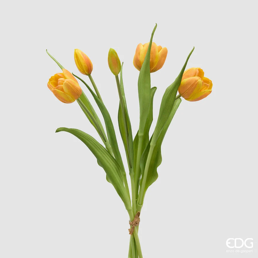 EDG Enzo De Gasperi Bouquete Tulipano Chiuso X4 H 40 Cm con Bocciolo Giallo Arancione