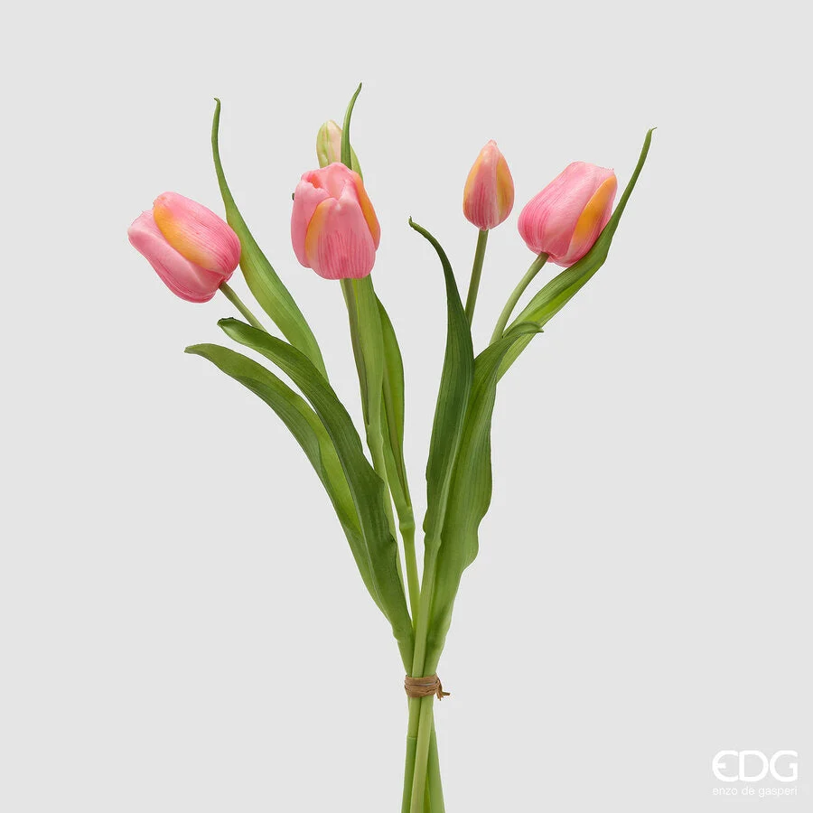 EDG Enzo De Gasperi Bouquete Tulipano Chiuso X4 H 40 Cm con Bocciolo Rosa Antico