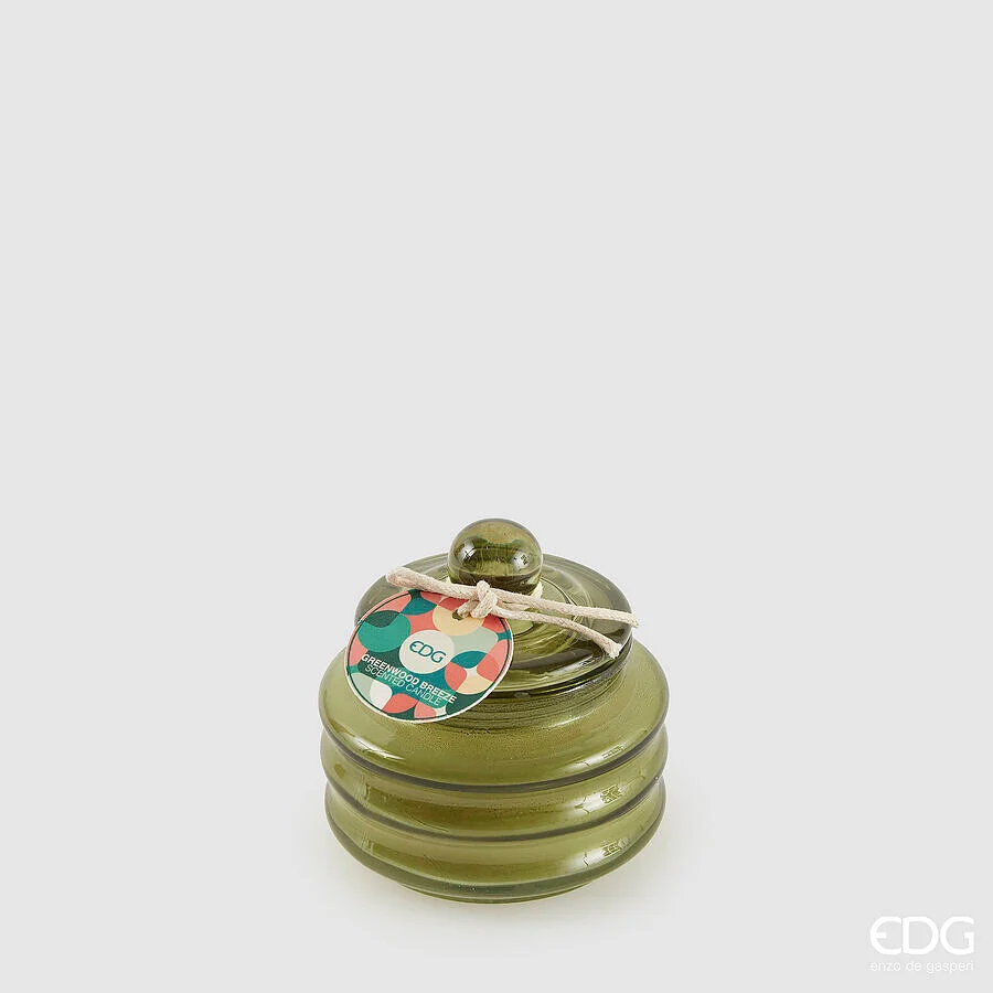 EDG Enzo De Gasperi Candela Circle con Profumo H 7,5 Cm D 7,5 Cm Bomboniera Vetro Green Wood Breeze