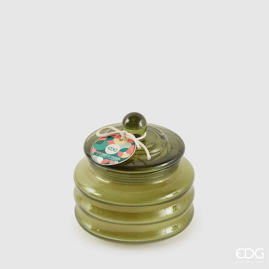 EDG Enzo De Gasperi Candela Circle con Profumo H 9,5 Cm D 9,5 Cm Bomboniera Vetro Green Wood Breeze