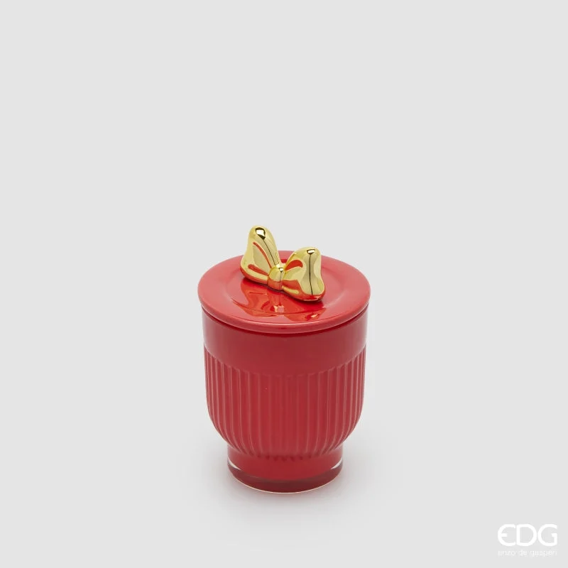 EDG Enzo De Gasperi Candela di Natale Fiocco con Vaso H 11 Cm D 7 Cm Berry Fruit Rosso Oro