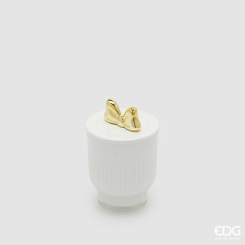 EDG Enzo De Gasperi Candela di Natale Fiocco con Vaso H 11 Cm D 7 Cm Frangipani Bianco Oro