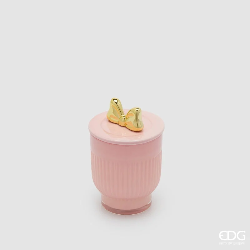 EDG Enzo De Gasperi Candela di Natale Fiocco con Vaso H 11 Cm D 7 Cm Rose Water Rosa Oro