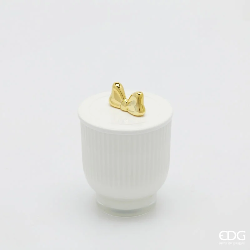 EDG Enzo De Gasperi Candela di Natale Fiocco con Vaso H 13 Cm D 9 Cm Frangipani Bianco Oro