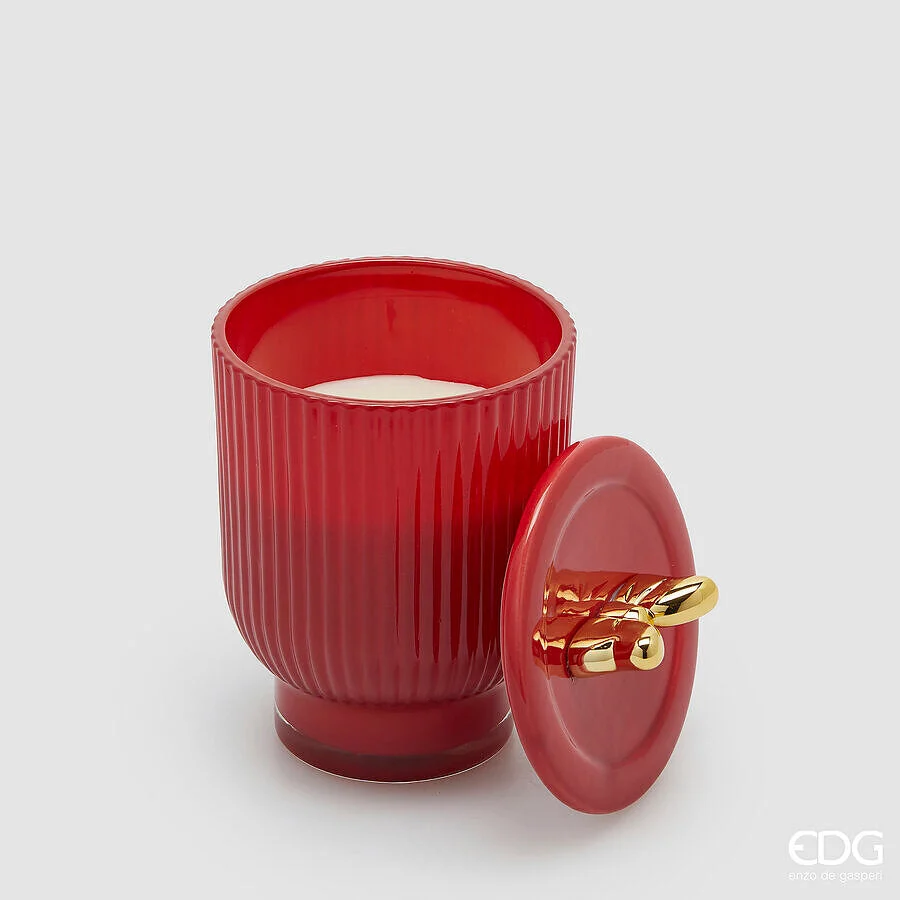 EDG Enzo De Gasperi Candela di Natale Fiocco con Vaso H 15 Cm D 10 Cm Berry Fruit Rosso Oro