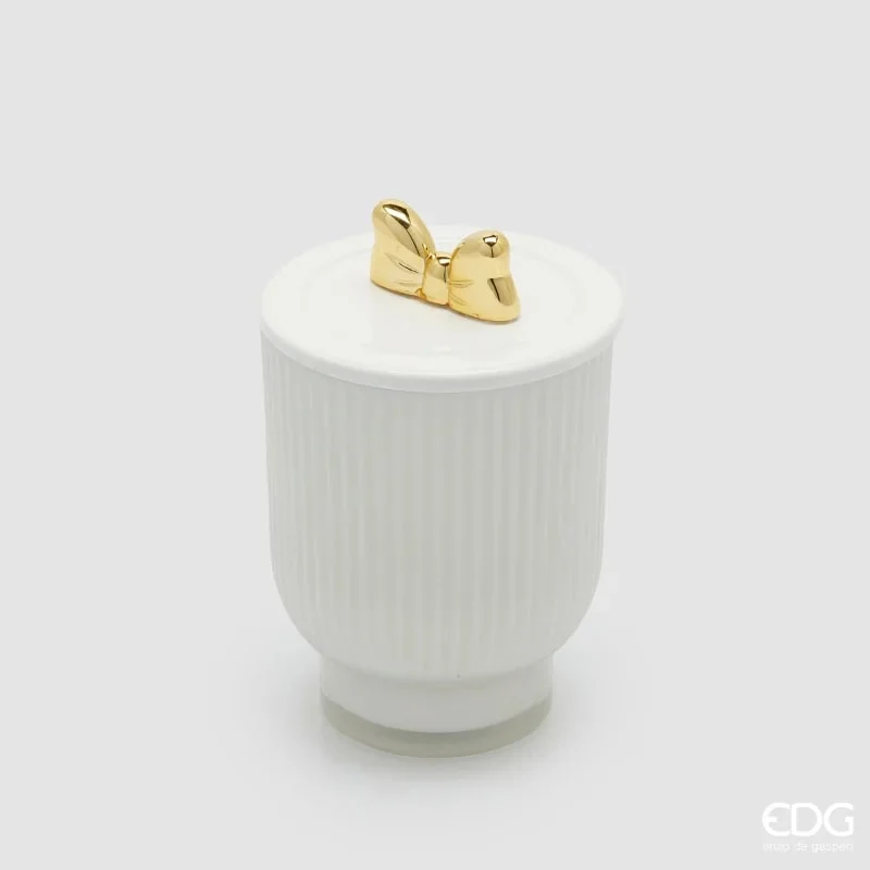 EDG Enzo De Gasperi Candela di Natale Fiocco con Vaso H 15 Cm D 10 Cm Frangipani Bianco Oro