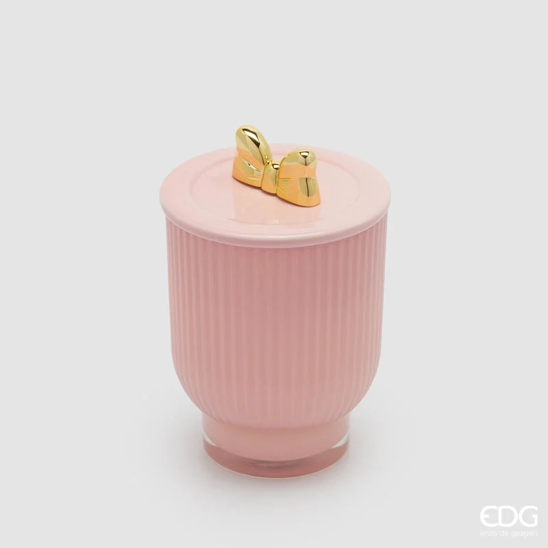 EDG Enzo De Gasperi Candela di Natale Fiocco con Vaso H 15 Cm D 10 Cm Rose Water Rosa Oro
