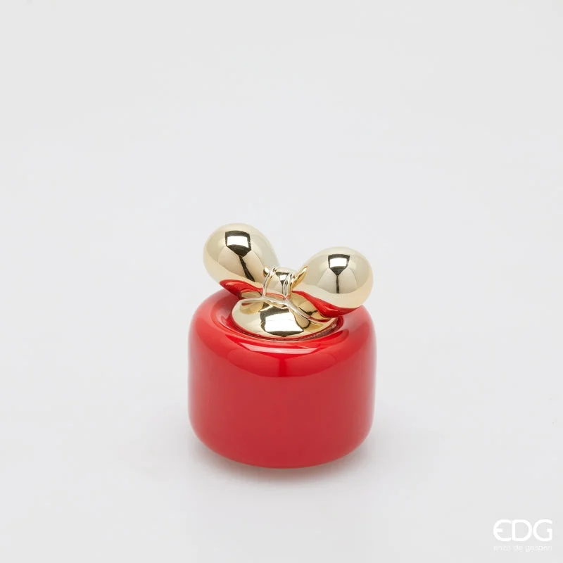 EDG Enzo De Gasperi Candela di Natale Fiocco H 10 Cm D 8,5 Cm Berry Fruit Rosso Oro