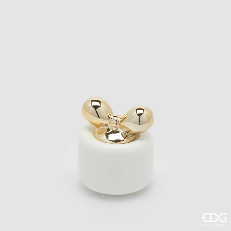 EDG Enzo De Gasperi Candela di Natale Fiocco H 10 Cm D 8,5 Cm Frangipani Bianco Oro