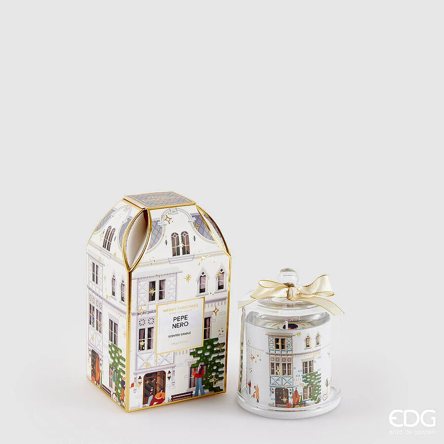 EDG Enzo De Gasperi Candela di Natale Rue de Rivoli H 12 Cm Black Pepper Bianco