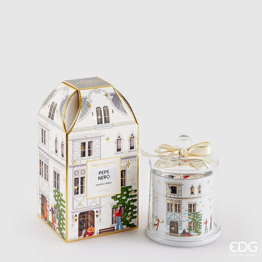 EDG Enzo De Gasperi Candela di Natale Rue de Rivoli H 13 Cm Black Pepper Bianco