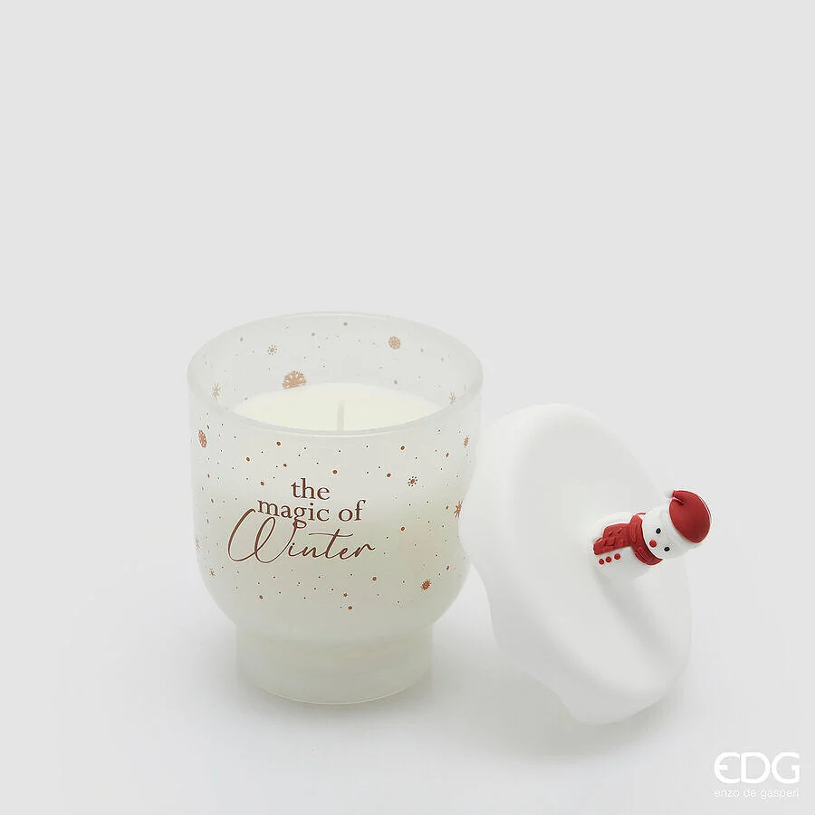 EDG Enzo De Gasperi Candela di Natale Snowy H 10 Cm D 9 Cm Cotton Bianco Rosso