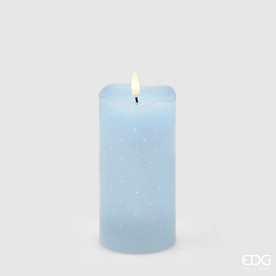 EDG Enzo De Gasperi Candela Led Starry con Moccolo H 15 Cm D 7,5 Cm IP20 Celeste