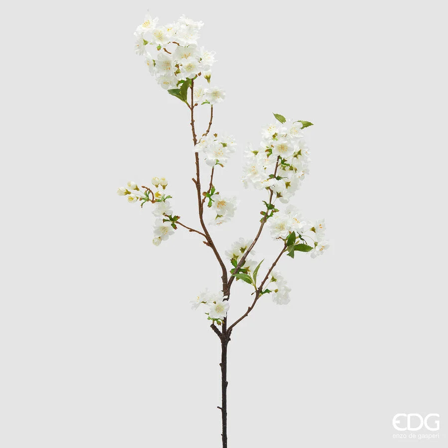 EDG Enzo De Gasperi Ciliegio Ramo con Foglie H 90 Cm Pianta Artificiale Colore Bianca