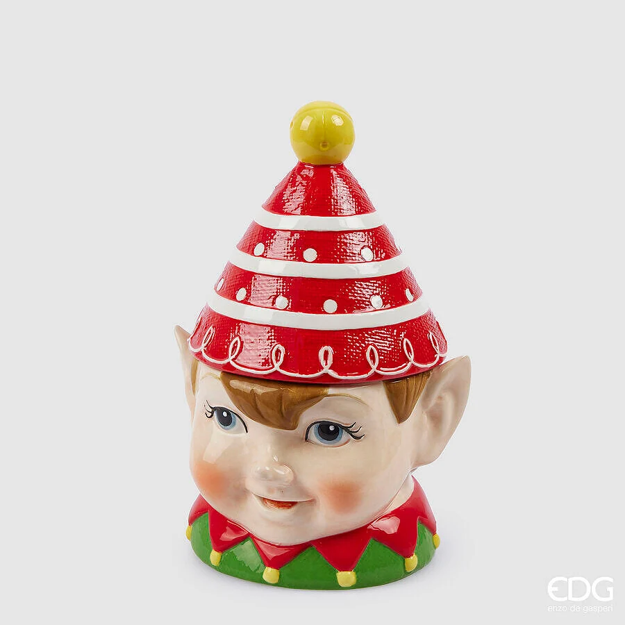 EDG Enzo De Gasperi Contenitore Elfo Natale H 27,5 Cm L 18,5 Cm L 16,5 Cm Red Cream
