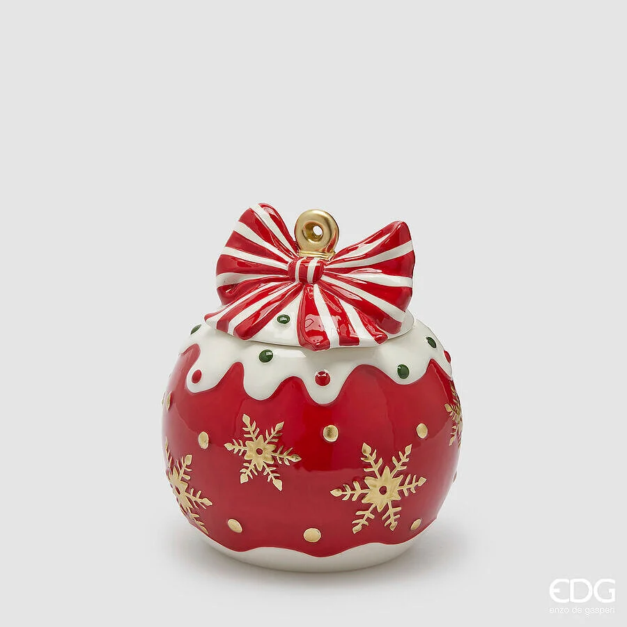 EDG Enzo De Gasperi Contenitore Palla XMas Natale H 21 Cm D. 18,5 Cm White Red