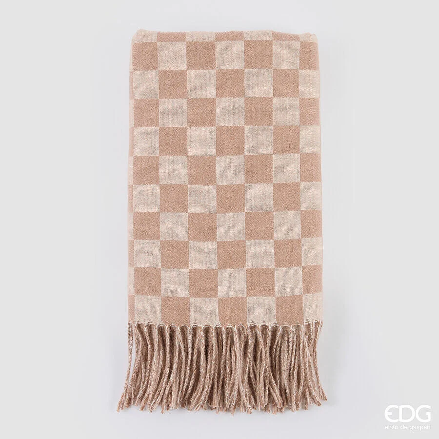 EDG Enzo De Gasperi Coperta a Scacchi 152 x 127 Cm Poliestere Bianco Rosa