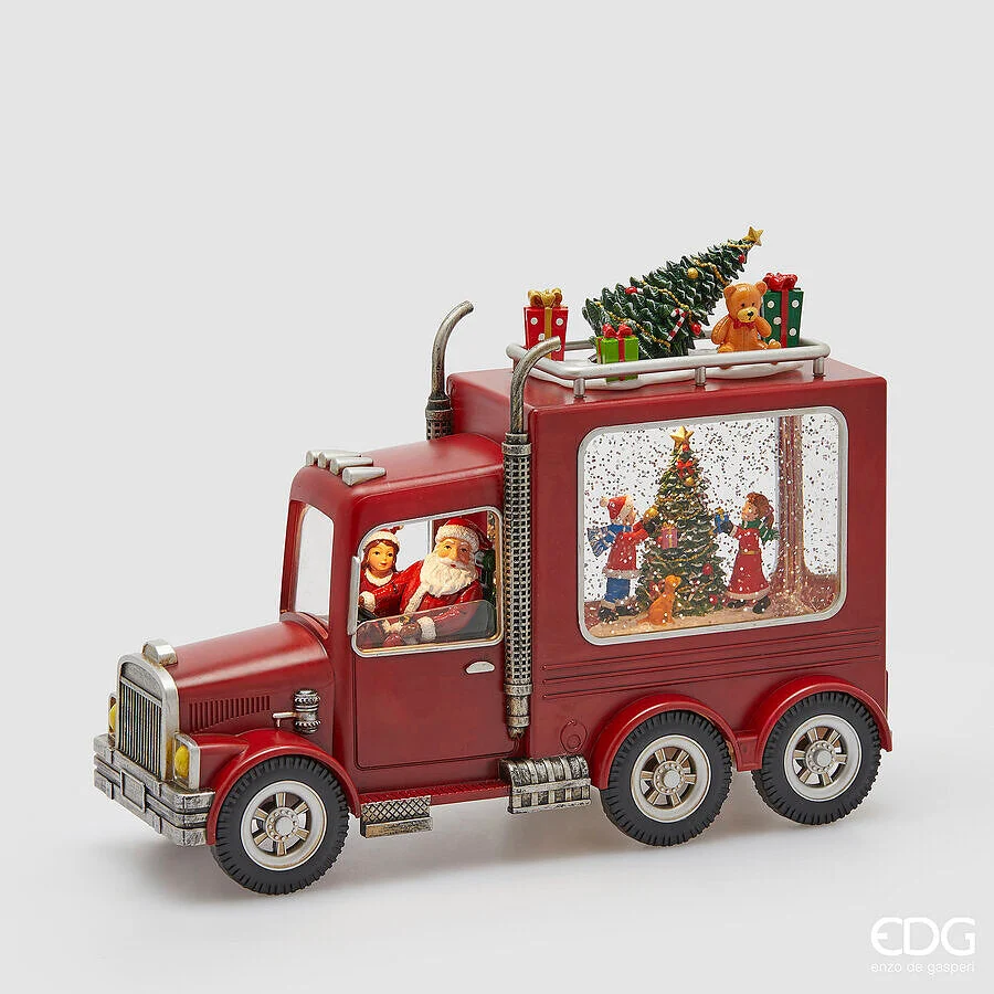 EDG Enzo De Gasperi Decoro Furgone Babbo Natale H 21,5 Cm L 28 Cm L 9 Cm Musica, Mov. Led Red