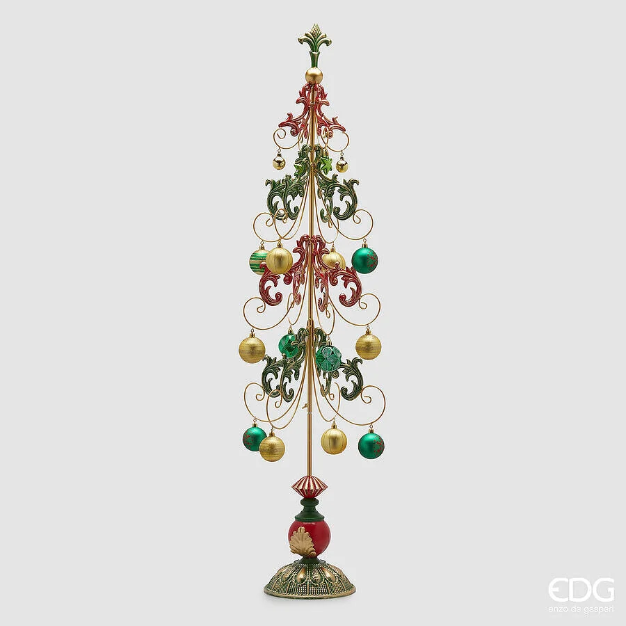 EDG Enzo De Gasperi Decoro Albero di Natale con Decorazioni Metallo H 125 Cm  Green Red