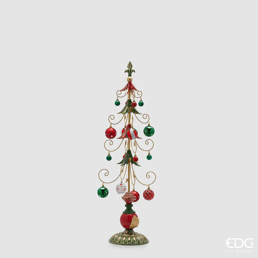 EDG Enzo De Gasperi Decoro Albero di Natale con Decorazioni Metallo H 91 Cm  Green Red