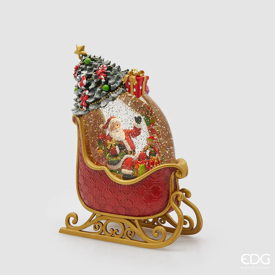 EDG Enzo De Gasperi Decoro Babbo Natale con Slitta H 25,4 Cm L 18 Cm L 8,3 Cm Musica, Mov. Led Multicolor