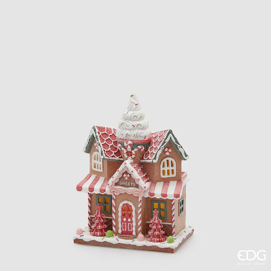 EDG Enzo De Gasperi Decoro Casetta Marzapane Natale Led H 28,5 Cm L 21 Cm L 14 Cm Multicolo