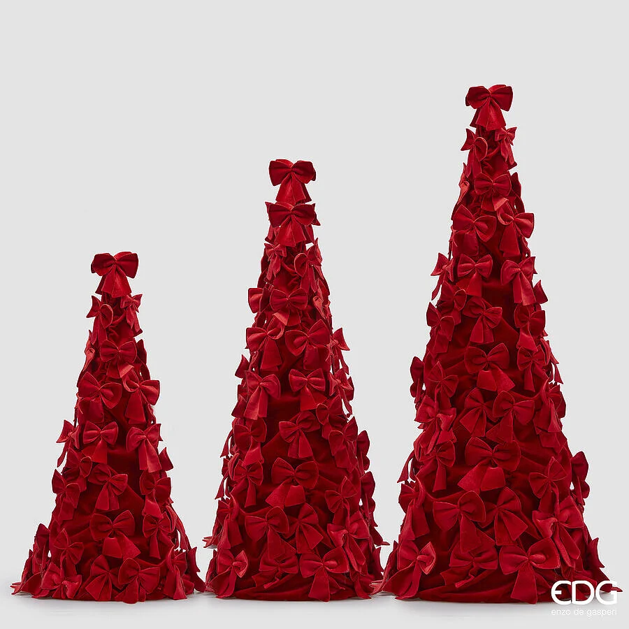 EDG Enzo De Gasperi Decoro Cono con Fiocchi di Natale H 150 Cm D 55 Cm 3 Pz Red