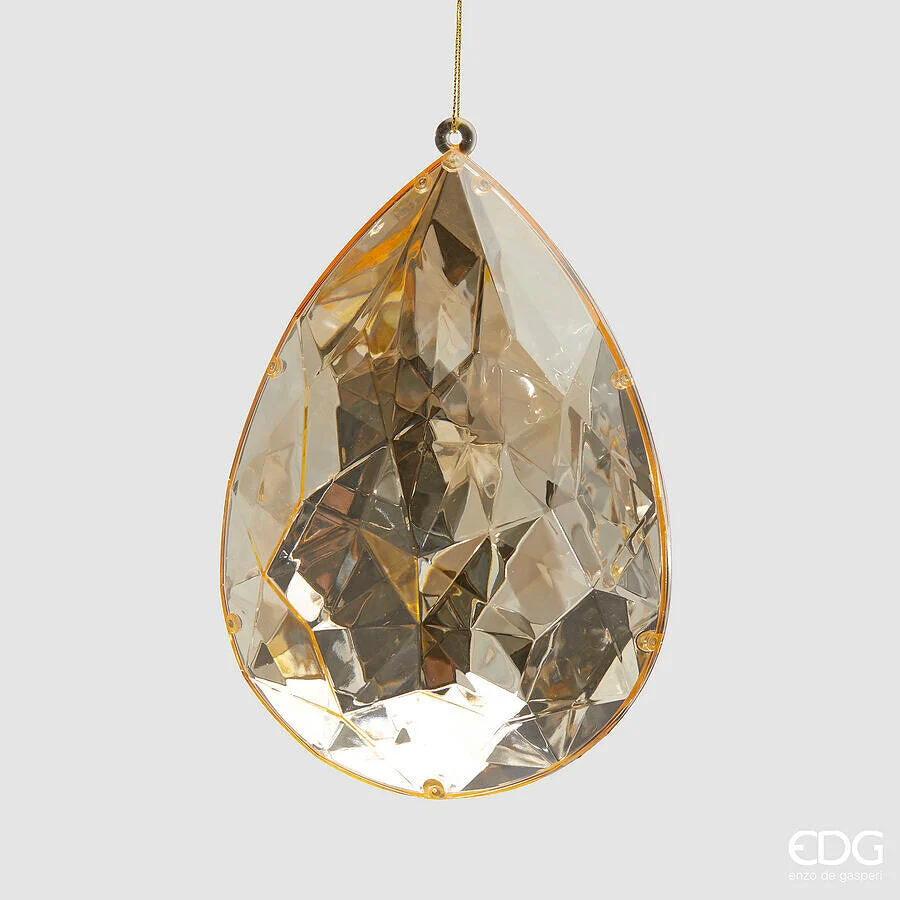 EDG Enzo De Gasperi Decoro Diamante Goccia di Natale da Appendere H 19 Cm L 12,5 Cm L 7,5 Cm Pp Champagne
