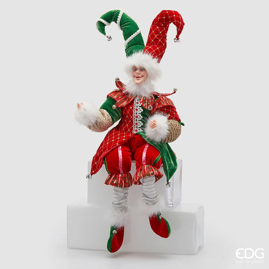 EDG Enzo De Gasperi Decoro Elfo Natale H 90 Cm Green Red