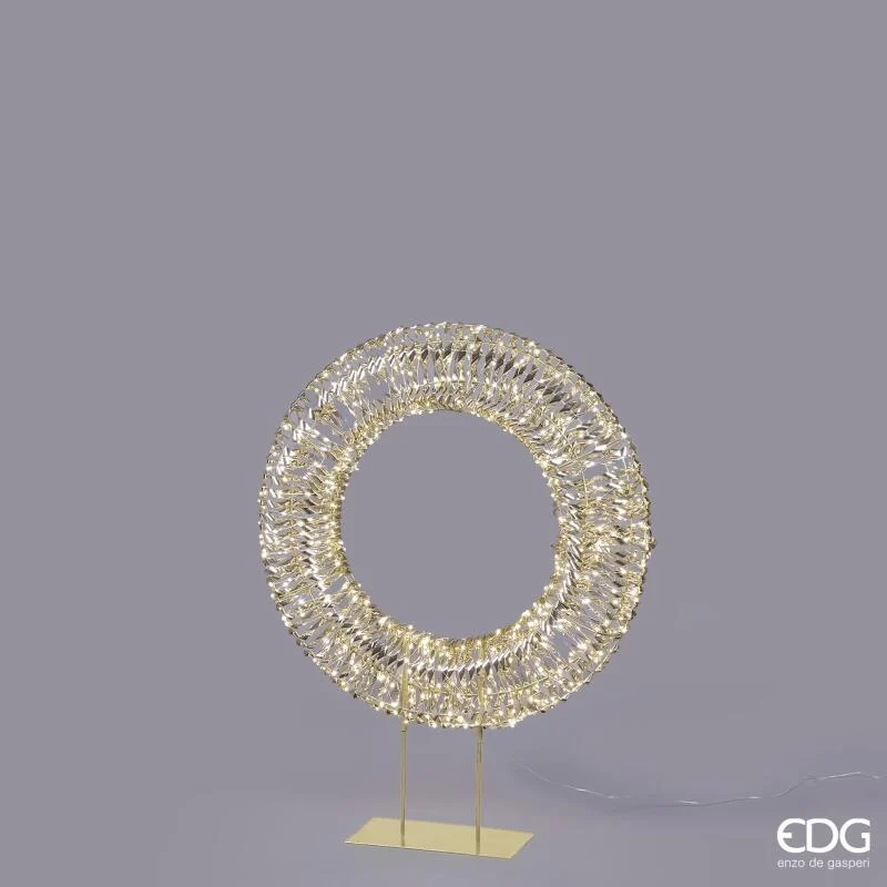 EDG Enzo De Gasperi Decoro Natale Corona con Base 720 MicroLed H 90 Cm L 70 Cm L 17 Cm IP44 Gold