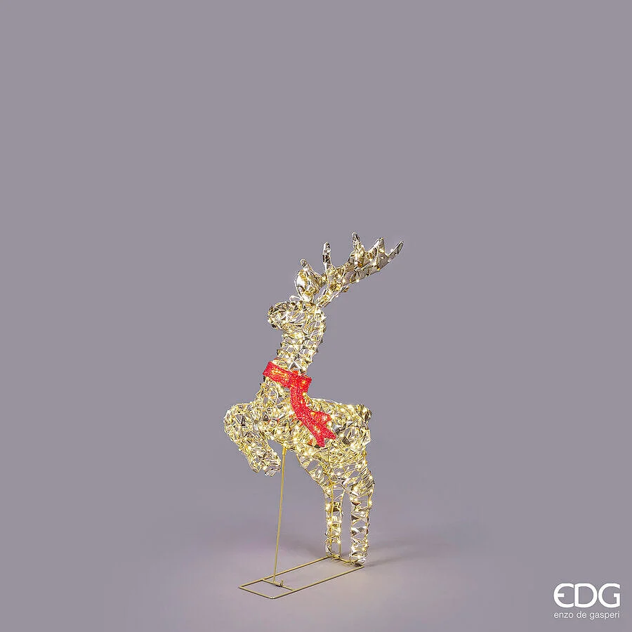 EDG Enzo De Gasperi Decoro Natale Renna con Fiocco 400 MicroLed H 72 Cm L 37 Cm L 12 Cm IP44 Gold