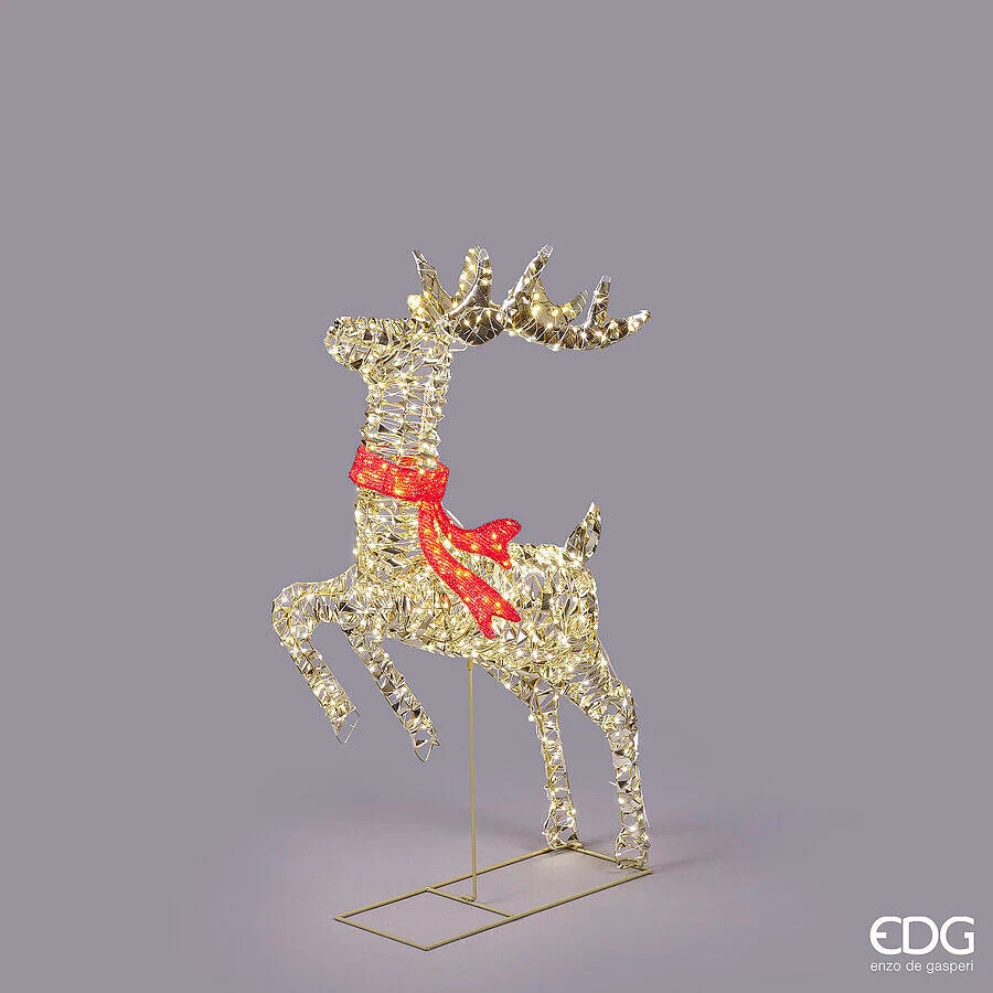 EDG Enzo De Gasperi Decoro Natale Renna con Fiocco 720 MicroLed H 93 Cm L 50 Cm L 18 Cm IP44 Gold