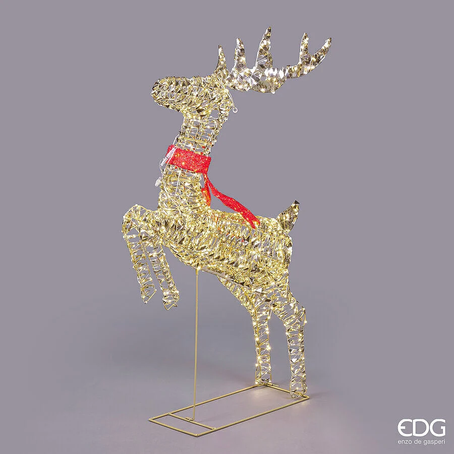 EDG Enzo De Gasperi Decoro Natale Renna con Fiocco 960 MicroLed H 119 Cm L 63 Cm L 22 Cm IP44 Gold