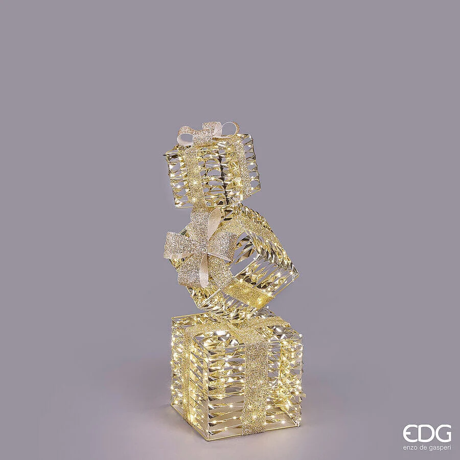 EDG Enzo De Gasperi Decoro Natale Pacco Regalo Stripes 350 MicroLed H 76 Cm L 25 Cm L 25 Cm IP44 Gold