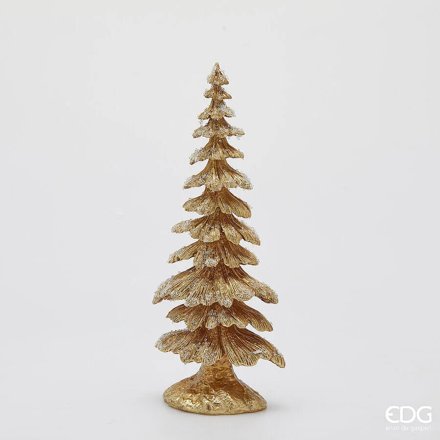 EDG Enzo De Gasperi Decoro Pino di Natale Innevato H 44 Cm L 18 Cm L 12 Cm Gold