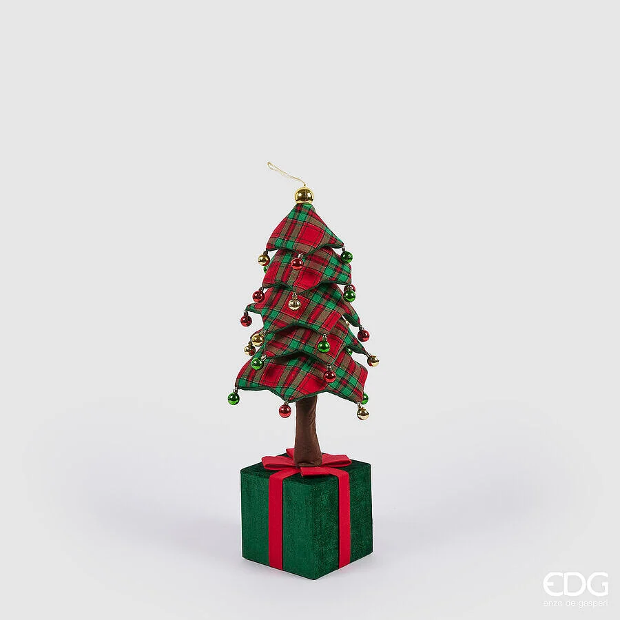 EDG Enzo De Gasperi Decoro Pino di Natale su Pacco da Appendere H 90 Cm Telescopico Green Red