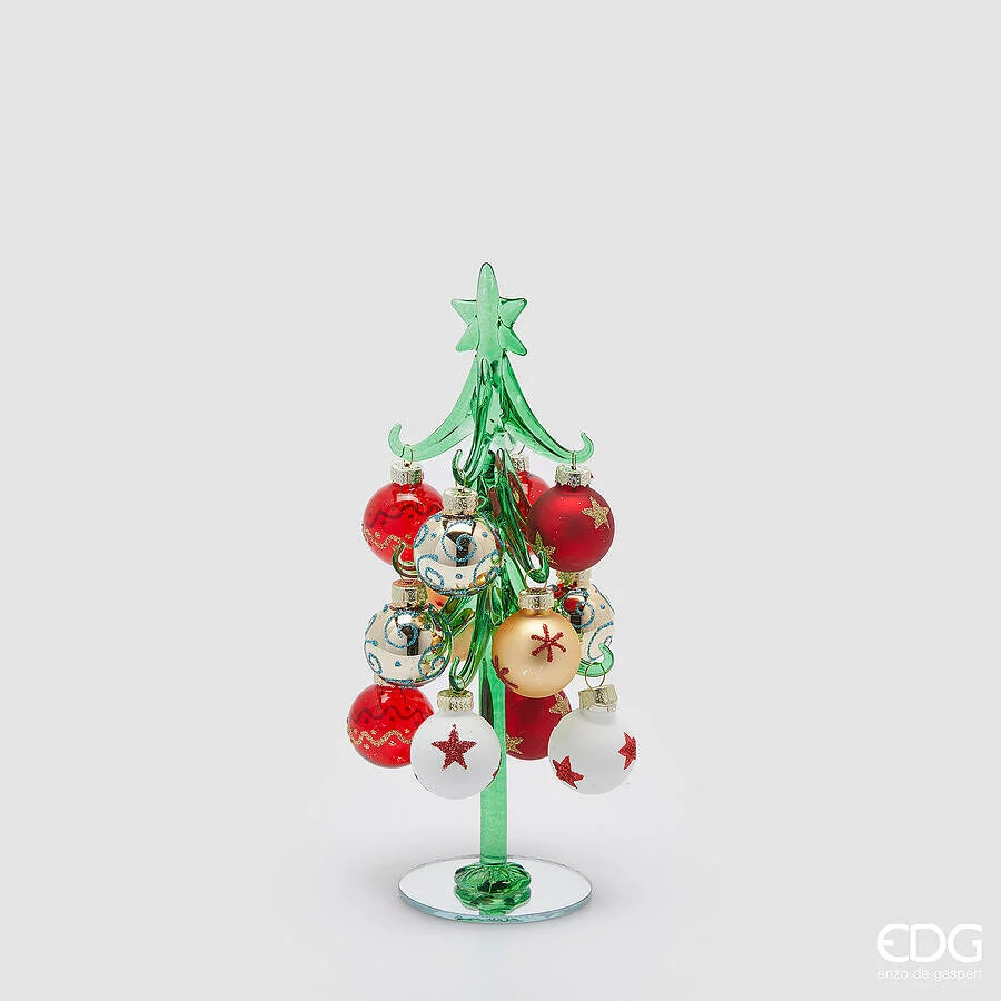 EDG Enzo De Gasperi Decoro Pino in Vetro Natale Decorato H 22 Cm D 8 Cm Green Red