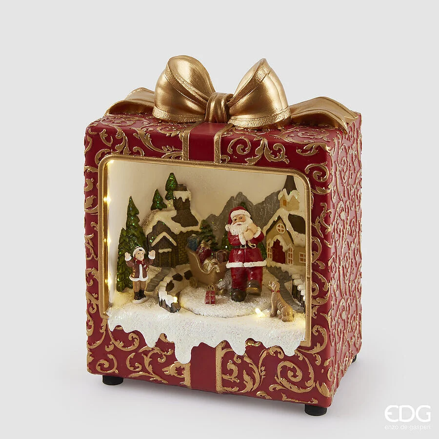 EDG Enzo De Gasperi Diorama Pacco Regalo di Natale Led H 24 Cm L 20 Cm L 12 Cm Musica, Movimento e Led Red Gold