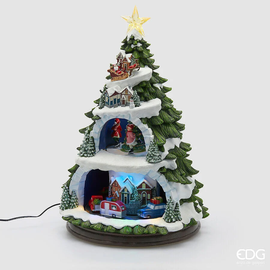 EDG Enzo De Gasperi Diorama Pino Natale H 46 Cm D 31 Cm Musica, Movimento e Led Multicolor